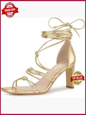Women's Strappy Lace Up Chunky Heel Sandals Square Open Toe Block Heels